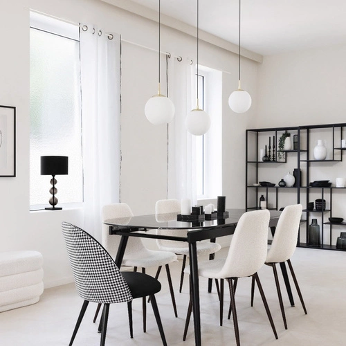 Čalouněná židle Roka boucle bílá do jídelny a obýváku moderní na nohách v dekoru dřeva Atmosphera