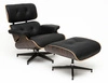 Relaxační křeslo Vip Lounge Chair černá kožená s podnožkou moderní do obýváku