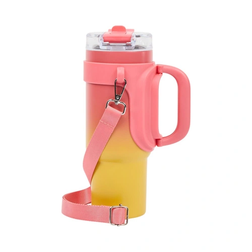 Termohrnek Malibu Intesi 900 ml růžovo‑žlutý s uchem na kávu