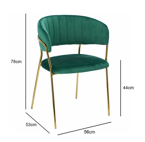 Jídelní židle Margo Intesi zelená čalouněná sametová glamour s područkami na zlatých nohách
