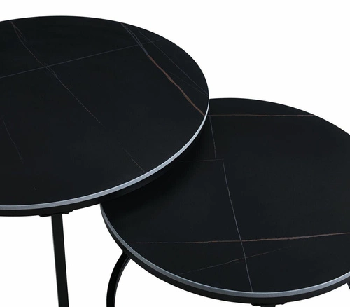 Sada 2 kulatých konferenčních stolků Silas černé moderní kovovo-keramické do obýváku