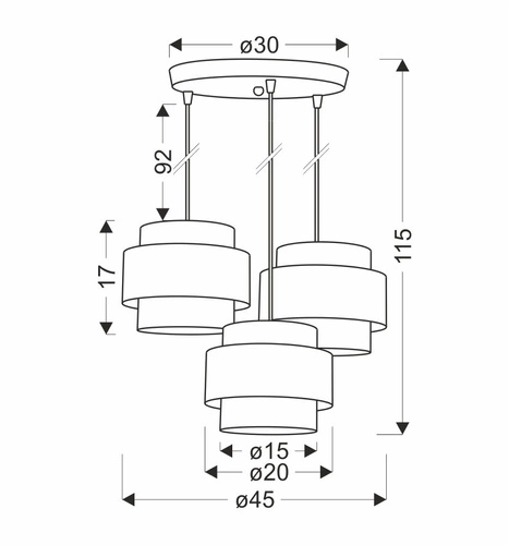 Zajíc chromovaná závěsná lampa 3x60W E27 stínidlo šedá+stříbrná