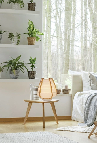 Noční lampička boho Nagoja béžová dřevěná do ložnice a obýváku Ledea 27 cm