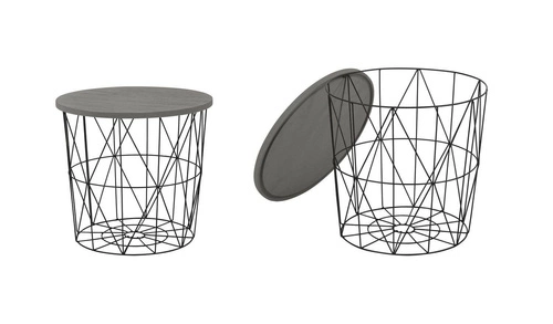Šedý kulatý konferenční stolek s úložným prostorem, moderní loftový do obýváku Intesi