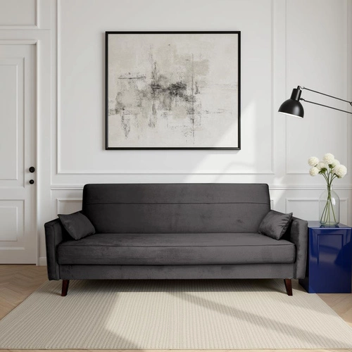 Rozkládací pohovka s funkcí spaní Izoria 3místná šedá do obýváku vintage s úložným prostorem