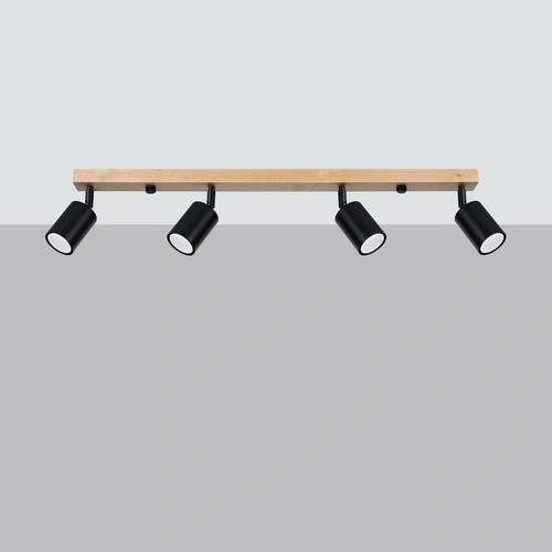 Moderní stropní svítidlo VERDO 4 černé s dřevem, nastavitelný do obývacího pokoje SOLLUX LIGHTING