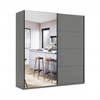 Šatní skříň s zrcadlem Della šedá moderní s policemi a tyčí do ložnice 200 cm