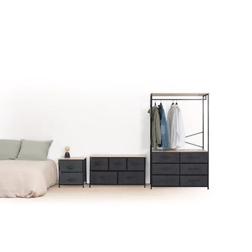 Noční stolek Tissa černý a šedý se zásuvkami do ložnice moderní 45 cm 5five