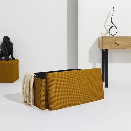 Žlutý obdélníkový skládací taburet s úložným prostorem Velse Atom Intesi do předsíně a dětského pokoje