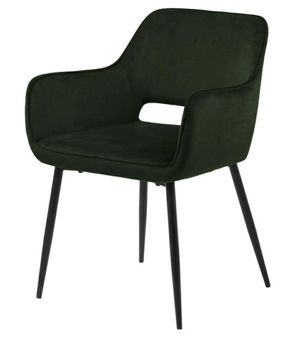 Čalouněná jídelní židle Ranja Actona glamour zelená s područkami na černých nohách