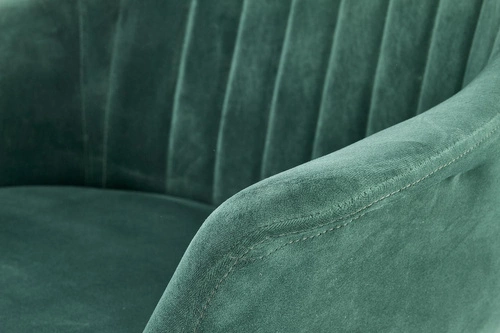 Zelené sametové křeslo Dasco ve stylu glamour s područkami na zlatých nohách do obýváku