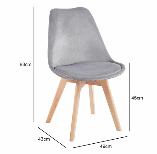 Jídelní židle Bess Velvet šedá čalouněná sametová skandinávský styl s dřevěnými nohami Intesi