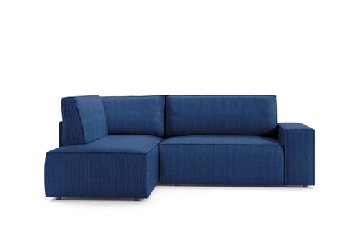 Rohová rozkládací pohovka Molde L levá, manšestrová, tmavě modrá s úložným prostorem do obýváku