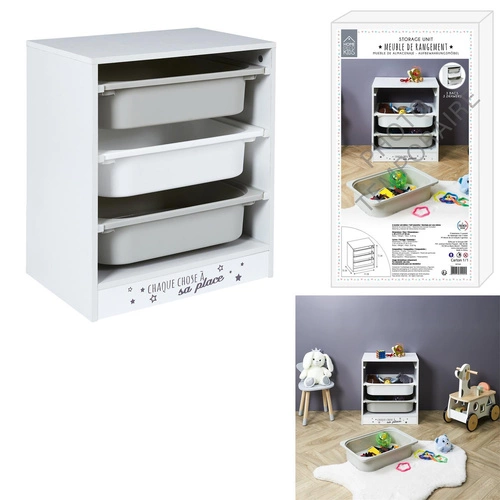 Dětský regál na hračky Elmo S bílý šedý moderní s boxy do dětského pokoje Intesi