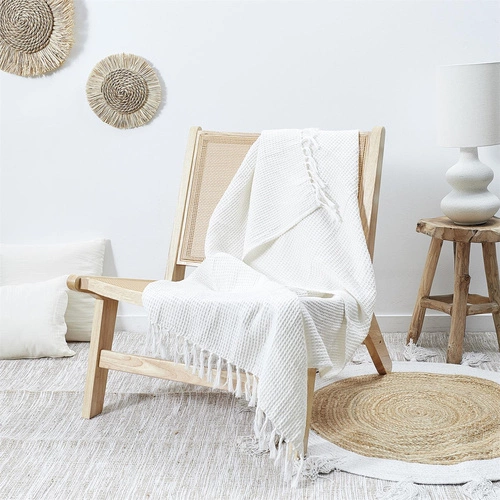 Intesi Waffle bílá bavlněná deka 150x200 cm hřejivý pléd na postel a pohovku