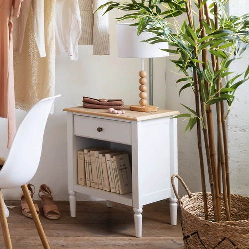 Bílý noční stolek se zásuvkou 45 cm skandinávský styl Solen Atmosphera do ložnice