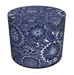 Zahradní kulatý puf Calc Intesi modro-bílý voděodolný na zahradu a balkon 40 cm