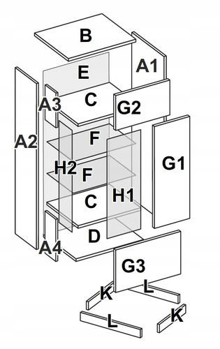 Skleněná vitrína Lana LED levá šedý dub moderní do obýváku na knihy 60 cm
