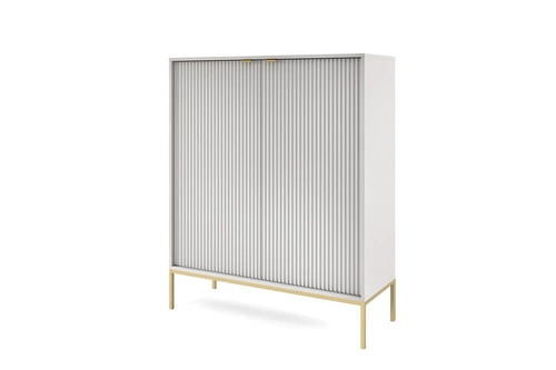 Vysoká šedá komoda s drážkovaným povrchem na zlatých nohách 104 cm moderní do obýváku Intesi