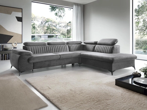 Rohová rozkládací sedačka Lund L pravá šedá moderní do obýváku s úložným prostorem