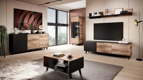 TV stolek 180 cm Adre dub wotan černý moderní loftový volně stojící do obýváku Intesi