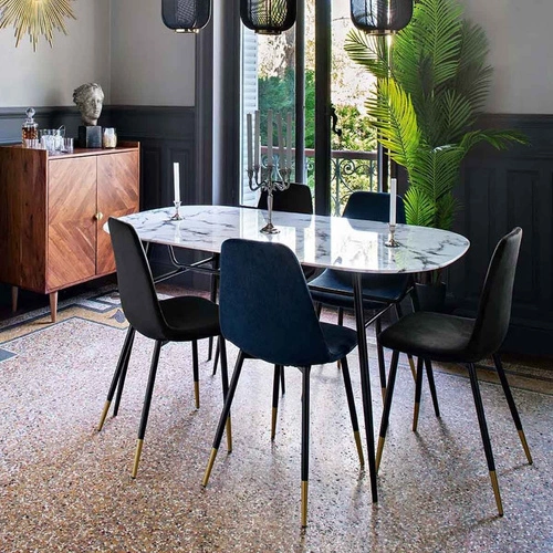 Jídelní stůl Roxas moderní bílý mramor s černými nohami 160x90 cm Atmosphera