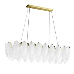 Závěsné svítidlo PIUMA LONG bílé 100 cm skleněné do obýváku a nad stůl glamour