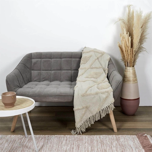 Bavlněná boho deka Bali béžová 120x150 hřejivý pléd na pohovku nebo do obýváku