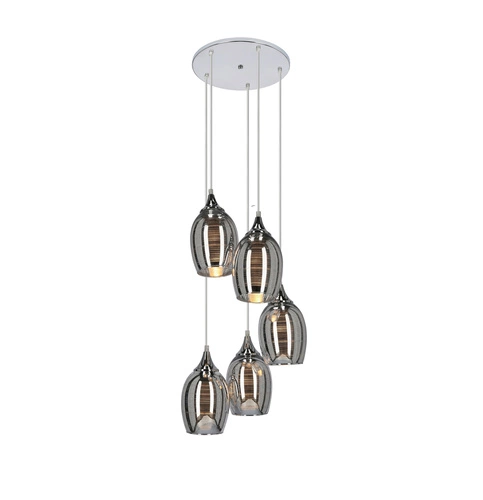 Závěsné svítidlo Marina chrom, 5bodové, skleněné, do obýváku a jídelny, výškově nastavitelné