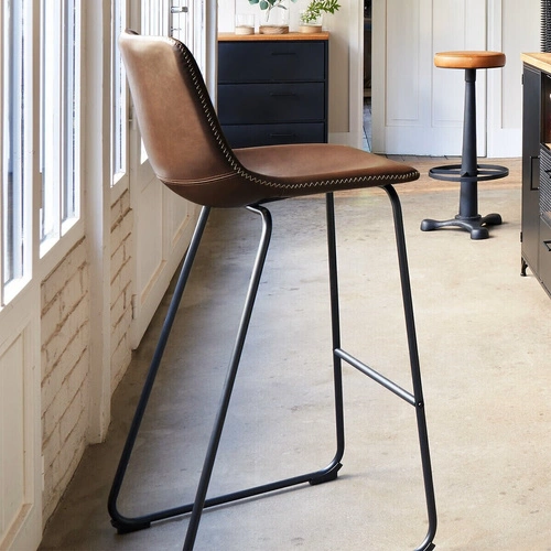 Barová židle loftová Lois Atmosphera hnědá s opěrkou do kuchyně a k ostrůvku, čalouněná vintage 75 cm