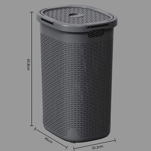 Moderní šedý prádelní koš z technoratanu 60 l do koupelny 5five simply smart