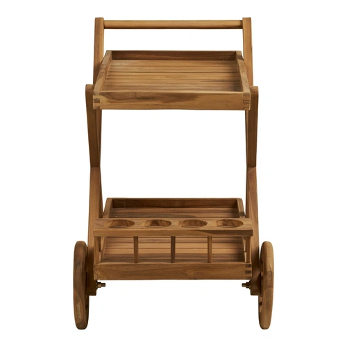 Servírovací barový vozík Pasaku z teakového dřeva na kolečkách do jídelny