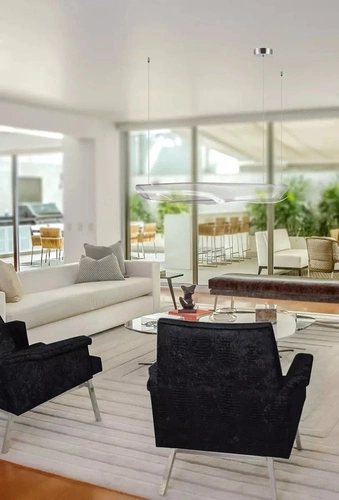 Závěsné LED svítidlo Cortina no. 3 moderní, výškově nastavitelné do obýváku a jídelny, chromované