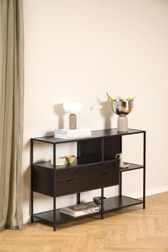 Industriální regál na knihy se zásuvkami Seaford V Actona černý jasan