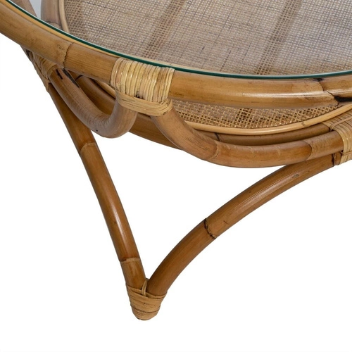 Kulatý konferenční stolek Farah 91 cm ratanový s policí boho do obýváku Atmosphera skleněný