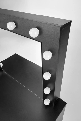 Toaletní stolek s LED zrcadlem Sybilla černý moderní glamour na líčení se zásuvkami do ložnice