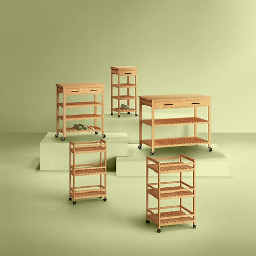 Dřevěný kuchyňský vozík Linha 3patrový na kolečkách boho do koupelny a kuchyně 5five