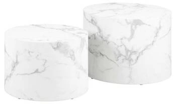 Sada 2 kulatých konferenčních stolků Dice bílý mramor moderní do obýváku 2v1 Actona