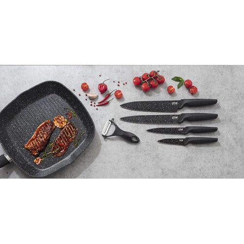 Sada kuchyňských nožů Caractere 5five černá s škrabkou na zeleninu a ovoce