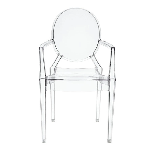 Průhledná židle Royal D2.DESIGN s područkami ve stylu Ludvíka do jídelny a obývacího pokoje