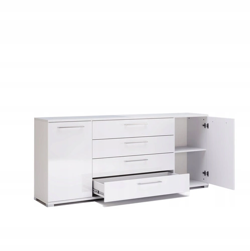 Komoda Flory 190 cm bílá lesk moderní se zásuvkami do obýváku Intesi