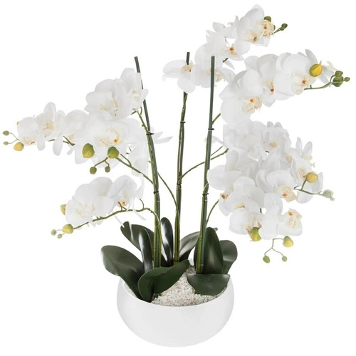 Atmosphera umělá orchidej jako živá v bílé moderní květináči do obýváku 65 cm