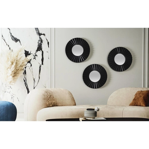 Sada 3 kulatých zrcadel Origami černé dekorativní nástěnné zrcadlo do obýváku