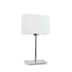 Noční lampička do ložnice AMALFI moderní bílá s textilním stínidlem a chromovanou základnou LYSNE
