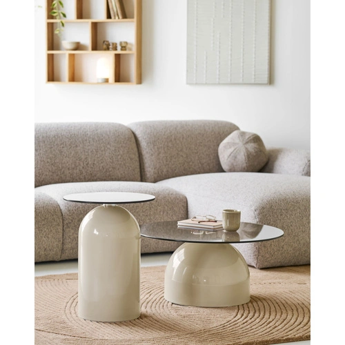 Konferenční stolek Ravello kulatý skleněný moderní šedo‑béžový 70 cm