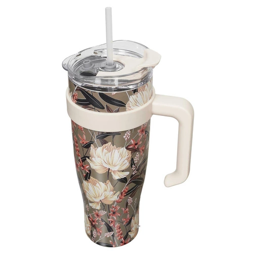 Termo hrnek na kávu s uchem Intesi Fleur 1,2 l béžový nerez elegantní