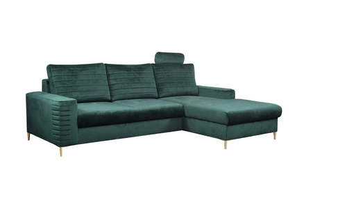 Rohová rozkládací pohovka Hald sametová pravá lahvově zelená do obýváku Intesi