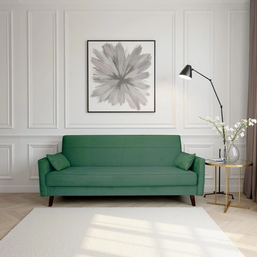 Rozkládací pohovka 3místná Izoria s úložným prostorem a funkcí spaní zelená vintage do obýváku