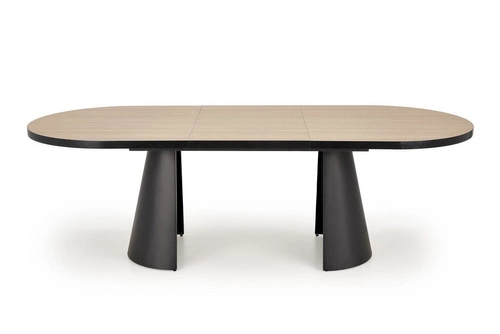 Rozkládací jídelní stůl Ardel oválný moderní přírodní deska černé nohy 180-240 cm