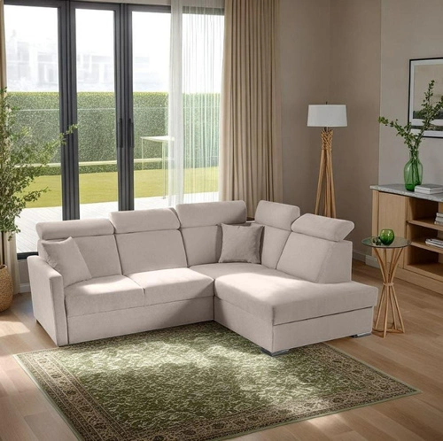 Rohová rozkládací pohovka do obýváku Mils XL béžová skandinávský pravá Intesi